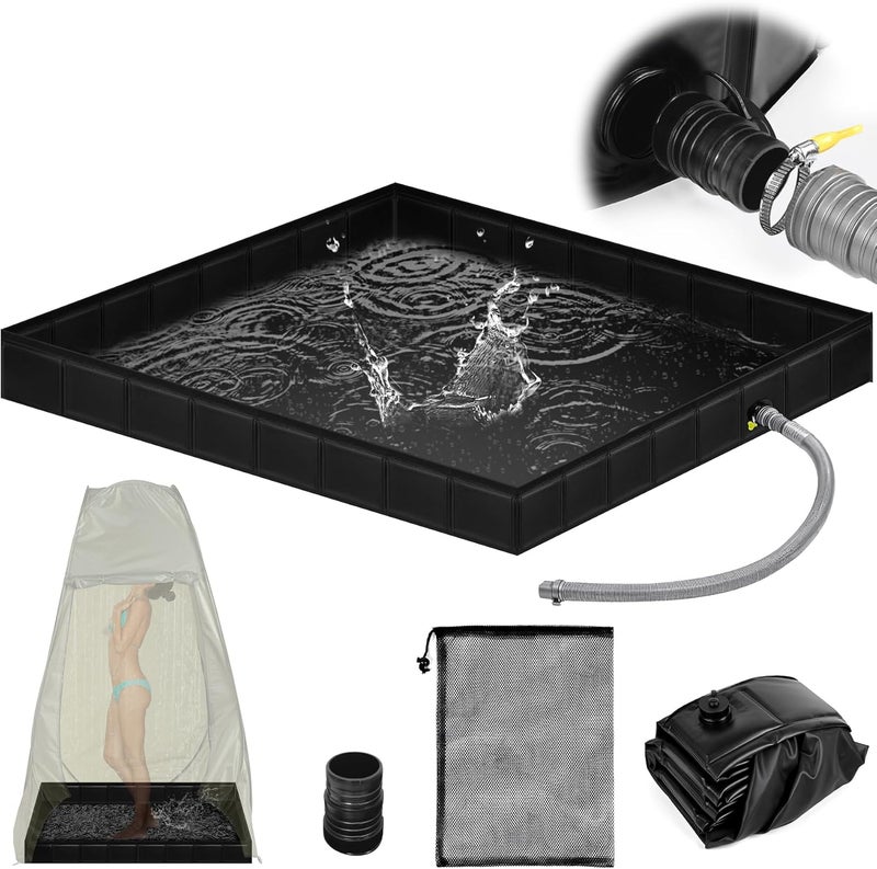 Tottist Upgraded Portable Shower Pan 41"x41"x5" - Heavy-Duty Non-Slip Base with Drain Hole & Mesh Storage Bag | Collapsible Camp Shower Tray for RV, Beach, Glamping | Leakproof Outdoor Bath Floor - Image 1